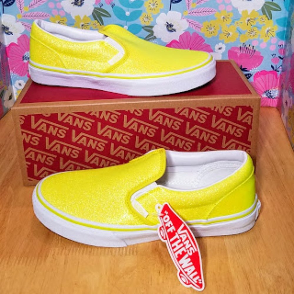Vans Slip-On Glitter Neon Yellow NEW Sz 7.5 Womens